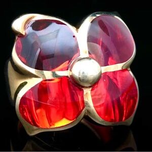 Andrew Hamilton Crawford Gold Wash on Sterling Silver & Red Resin Flower Ring